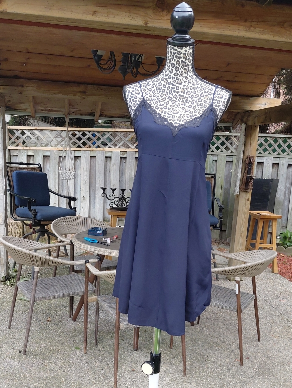 Wilfred Black Lace-Trim Navy Mini Dress